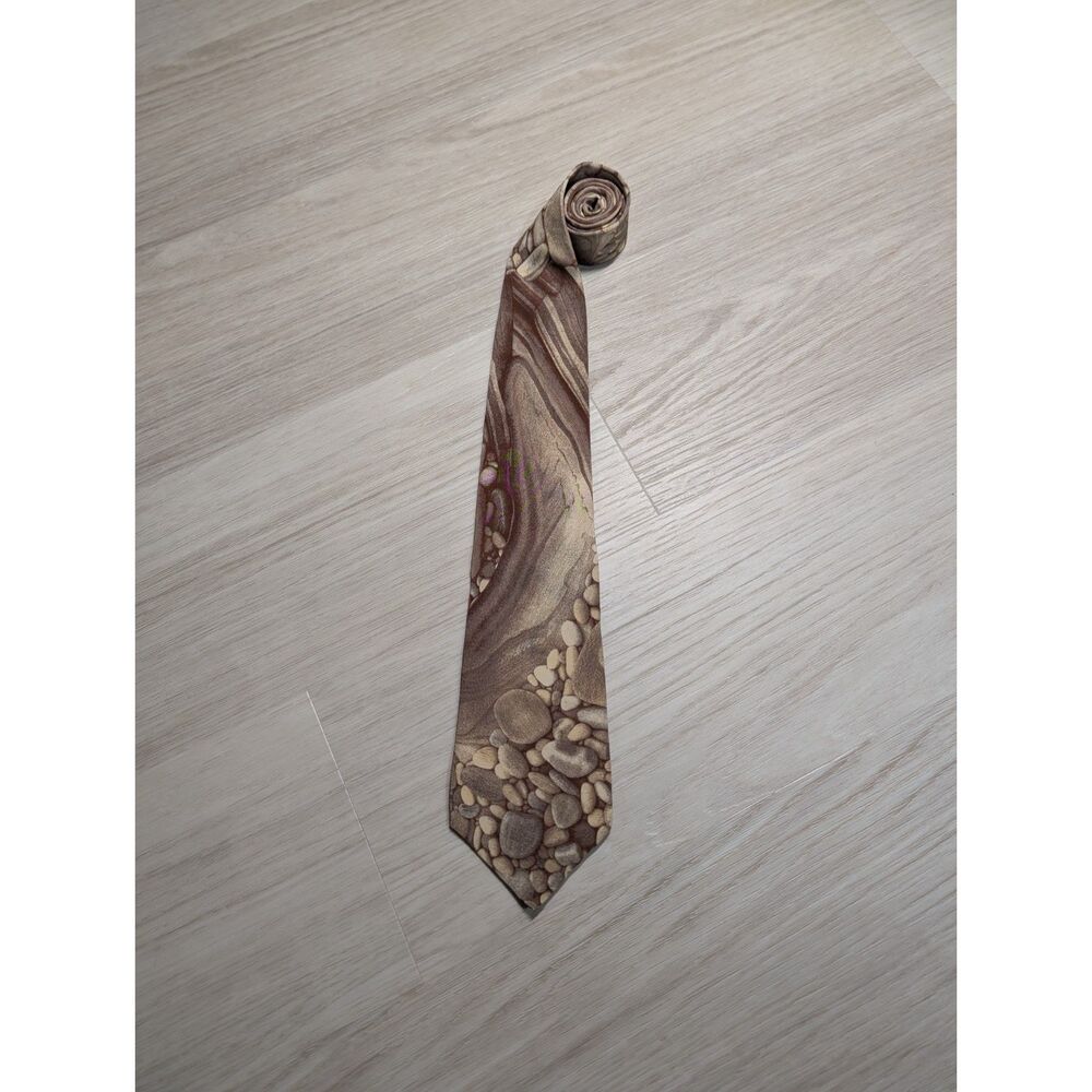 Vintage Allen Solly All Silk Pebble Pattern Necktie – Brown & Beige